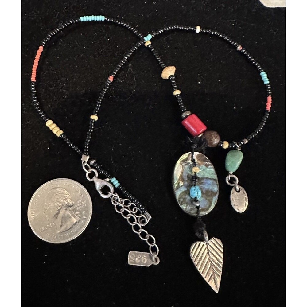 Peyote Bird Signed Necklace Sterling Silver Turquoise Coral Sundance Catalog 18”
